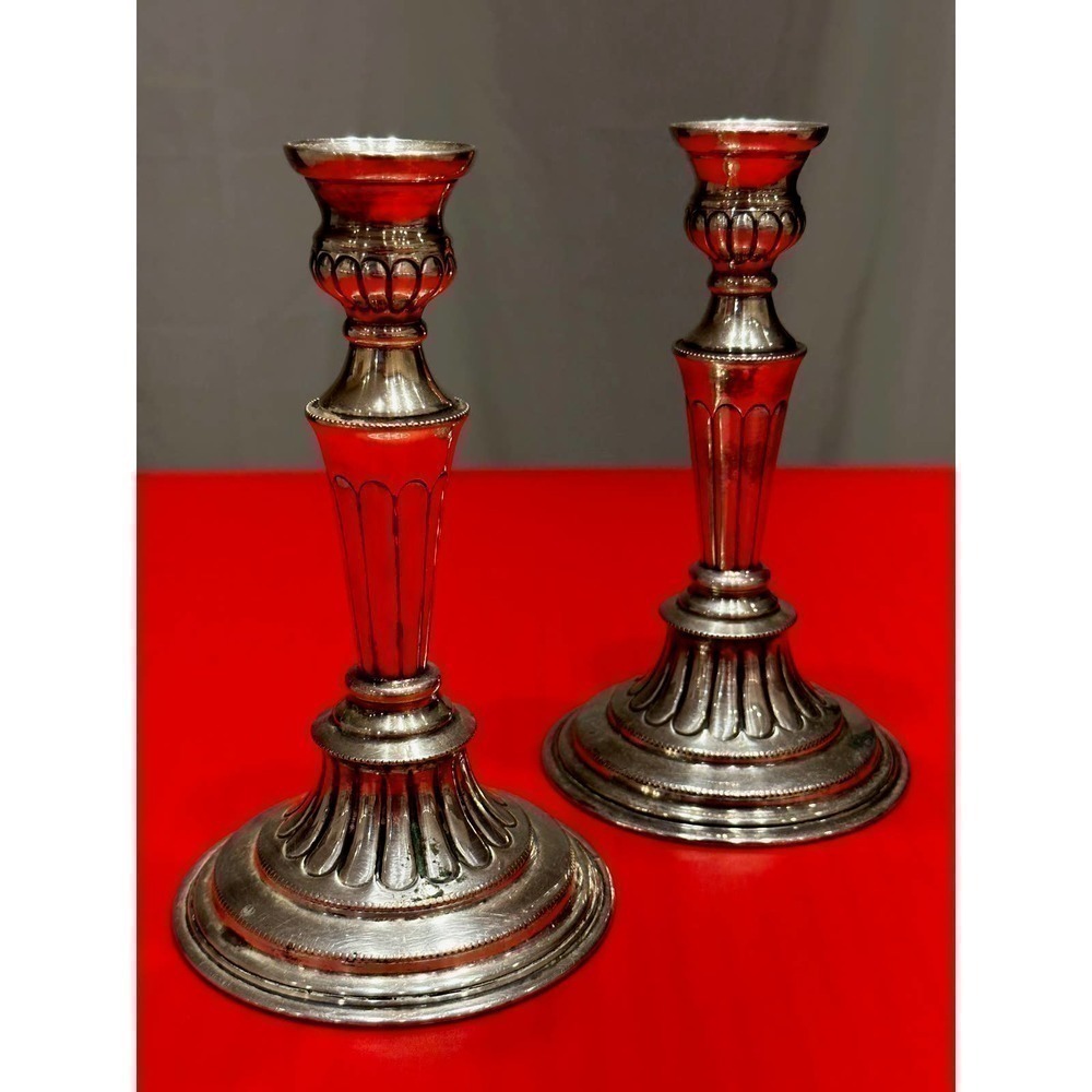 VTG VINERS Old SHEFFIELD England Plate Candlesticks Silver Hand Chased Repro 8"
